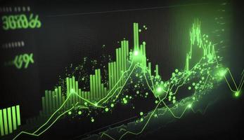 voorraad markt handel diagram in groen kleur net zo economie 3d illustratie achtergrond. handel trends en economisch ontwikkeling. foto