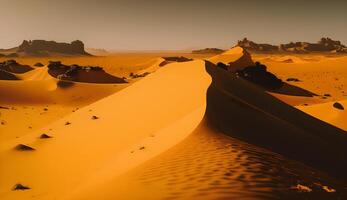 panoramisch woestijn Sahara landschap, woestijn in de middag, generatief ai foto