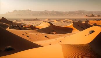 panoramisch woestijn Sahara landschap, woestijn in de middag, generatief ai foto