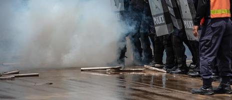 herrie Politie botste met de demonstranten. foto