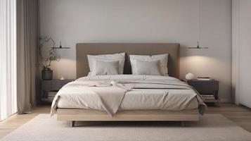 gemakkelijk minimalistische modern slaapkamer knus comfortabel en elegant voor huis en appartement, mooi zo interieur. foto