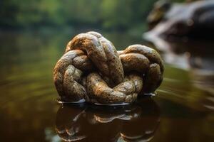 een groot touw knoop in de water met reflecties gemaakt met generatief ai technologie. foto