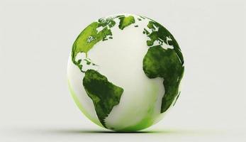 wereld aarde dag concept. illustratie van de groen planeet aarde Aan een wit achtergrond. aarde dag poster, banier, kaart, april 22, besparing de planeet, omgeving, planeet aarde, genereren ai foto