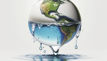 wereld aarde dag 3d concept. wereld water dag 3d concept. besparing aarde en water en wereld milieu bescherming concept- milieu dag, genereren ai foto