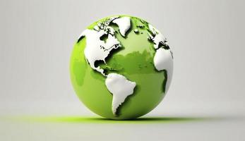wereld aarde dag concept. illustratie van de groen planeet aarde Aan een wit achtergrond. aarde dag poster, banier, kaart, april 22, besparing de planeet, omgeving, planeet aarde, genereren ai foto