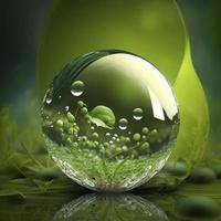 milieu eco groen abstract, bal van schoon water druppels, druppels reflecterend planten foto