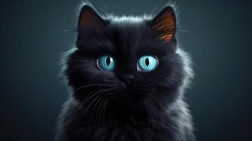 schattig zwart kat met blauw ogen ai gegenereerd foto