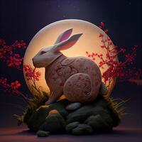 vol maan Chinese voorjaar festival konijn. generatief ai foto