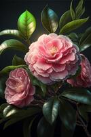 roze camelia's Aan de takken. generatief ai. foto