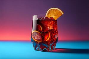populair cocktail negroni met gin en vermout Aan blauw. generatief ai foto