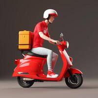 ai generatief foto van levering Mens Aan een scooter met dozen levering onderhoud concept