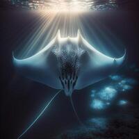 de majesteit van de mantel, een verhaal van de diepe zee manta straal borealis, generatief ai foto