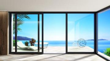 automatisch zwart glijden deuren zee villa patio facade mockup foto