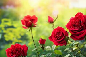 de rood rozen in de tuin met ai gegenereerd. foto