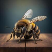 ai gegenereerd detailopname visie van honing bij Aan de tafel, in een vlucht en Aan honingraat. nuttig insect foto