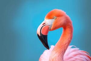 dichtbij omhoog portret van flamingo vogel Aan pastel gekleurde achtergrond. generatief ai foto