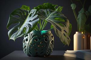 buxus monstera magie in de bloem pot. ai generatief foto