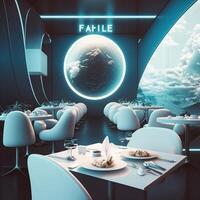 futuristische restaurant ontwerp. generatief ai foto