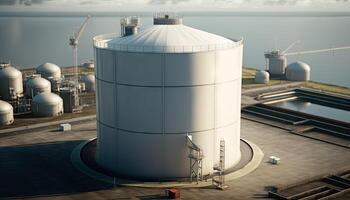 antenne top visie van fabriek station, olie brandstof opslagruimte tank, petroleum raffinaderij, fabriek, industrieel werkwijze fabriek olie raffinaderij voor energie met generatief ai. foto