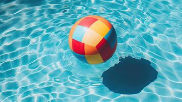 een strand bal drijvend in een zwembad. generatief ai foto