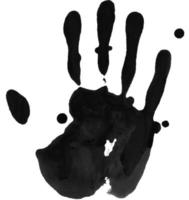 afdrukken van hand- of handafdruk van kind met inkt geïsoleerd Aan wit achtergrond, echt handgemaakt inkt postzegel foto