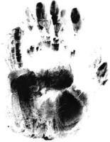 afdrukken van hand- of handafdruk van kind met inkt geïsoleerd Aan wit achtergrond, echt handgemaakt inkt postzegel foto