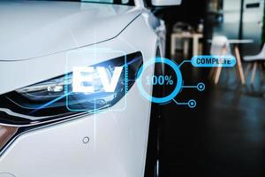 ev auto 2023 technologie achtergrond tech ev opladen station voor elektrisch auto voor vervoer automotive auto- industrieel en auto eco macht geproduceerd 2023 technologie oplader station tech co2 foto