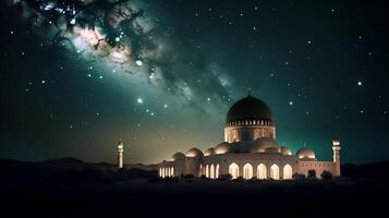 moskee Ramadan achtergrond. Islamitisch groet spandoek. generatief ai foto