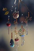 bundel van glas ornamenten hangende van een boom. generatief ai. foto