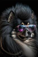 dichtbij omhoog van een hond vervelend zonnebril. generatief ai. foto