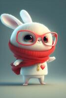 wit konijn vervelend bril en een rood sjaal. generatief ai. foto