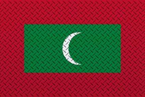 3d vlag van Maldiven Aan een metaal muur achtergrond. foto