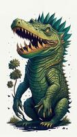 tyrannosaurus rex, groen krokodil Aan wit achtergrond. ai gegenereerd foto