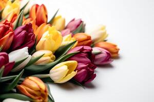 kleurrijk tulpen Aan wit achtergrond. ai gegenereerd foto