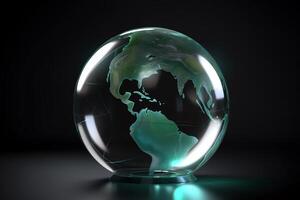 glas wereldbol voor wereld milieu en aarde dag. ai gegenereerd foto