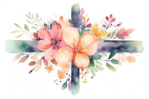 waterverf bloemen kruis voor Pasen kaarten en uitnodigingen. ai gegenereerd foto