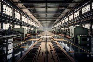 industrieel fabriek in mechanisch bouwkunde voor de vervaardiging van transformatoren - interieur van een productie hal. neurale netwerk ai gegenereerd foto