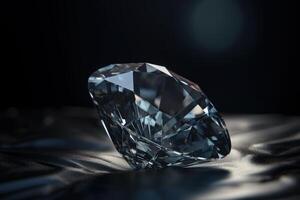 diamant is een bijzonder kostbaar natuurlijk geologisch steen Aan een zwart achtergrond in laag sleutel. ai gegenereerd. foto