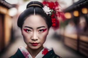 portret van een Japans vrouw in nationaal kleren. neurale netwerk ai gegenereerd foto