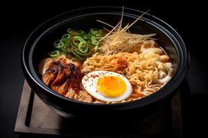 top visie ramen. traditioneel Koreaans ramen soep met kimchi. Koreaans keuken. Aziatisch voedsel. traditioneel Koreaans keuken set. foto