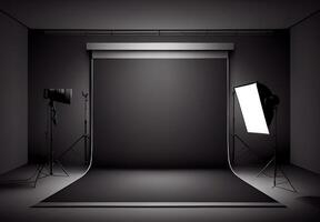 donker foto studio, zwart achtergrond voor Product presentatie - ai gegenereerd beeld