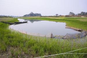 landschap visie van rijst- veld- en visvangst boot Aan de kant van de cannel foto