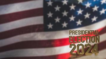 de Verenigde Staten van Amerika vlag en goud tekst presidentieel verkiezing 2024 voor stemmen concept 3d renderen foto