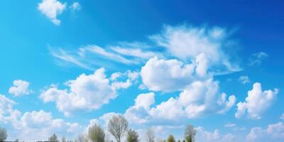 blauw lucht met wolk achtergrond, bewolkt lucht voor zomer tijd. generatief ai foto