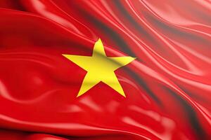 geel ster en rood achtergrond, golvend de nationaal vlag van Vietnam, zwaaide een zeer gedetailleerd detailopname. ai gegenereerd foto