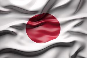 rood cirkel en wit achtergrond, golvend de nationaal vlag van Japan, zwaaide een zeer gedetailleerd detailopname. ai gegenereerd foto