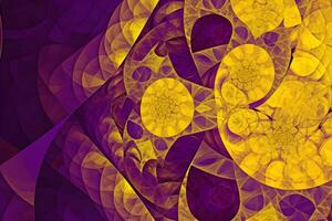 ai gegenereerd meetkundig abstract fractal in verschillend helling kleuren. violet, geel, zilver, biege, goud, blauw foto