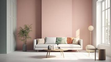 minimalistische modern leven kamer interieur achtergrond. generatief ai foto