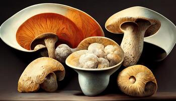 vers champignons in een schaal. generatief ai foto