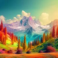 een kleurrijk berg met landschap ai generatief foto